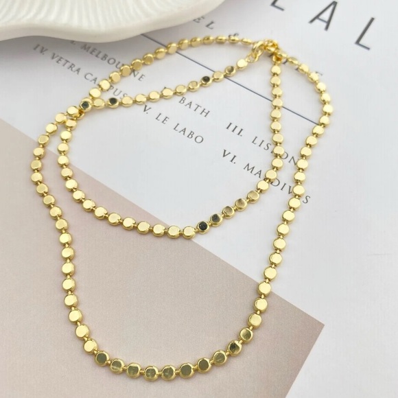 Flat Bead Sequin Chain Layering Choker | Waterproof 14K Gold Plated Necklace - Picture 2 of 13